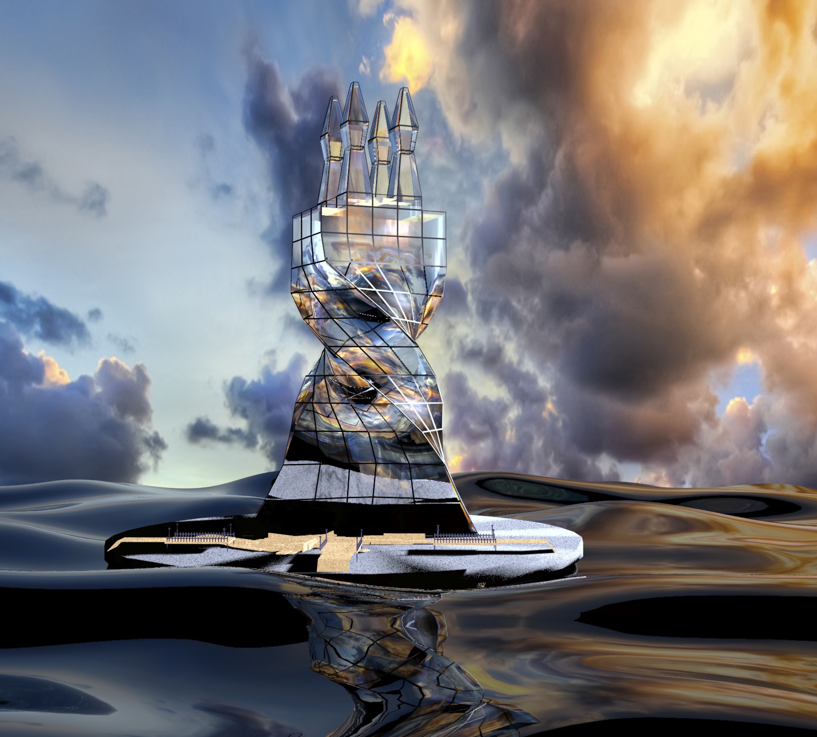 Concept of a building built on an island