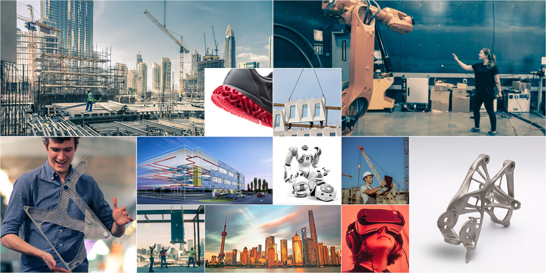 A collage of innovative products created via automation and generative design.